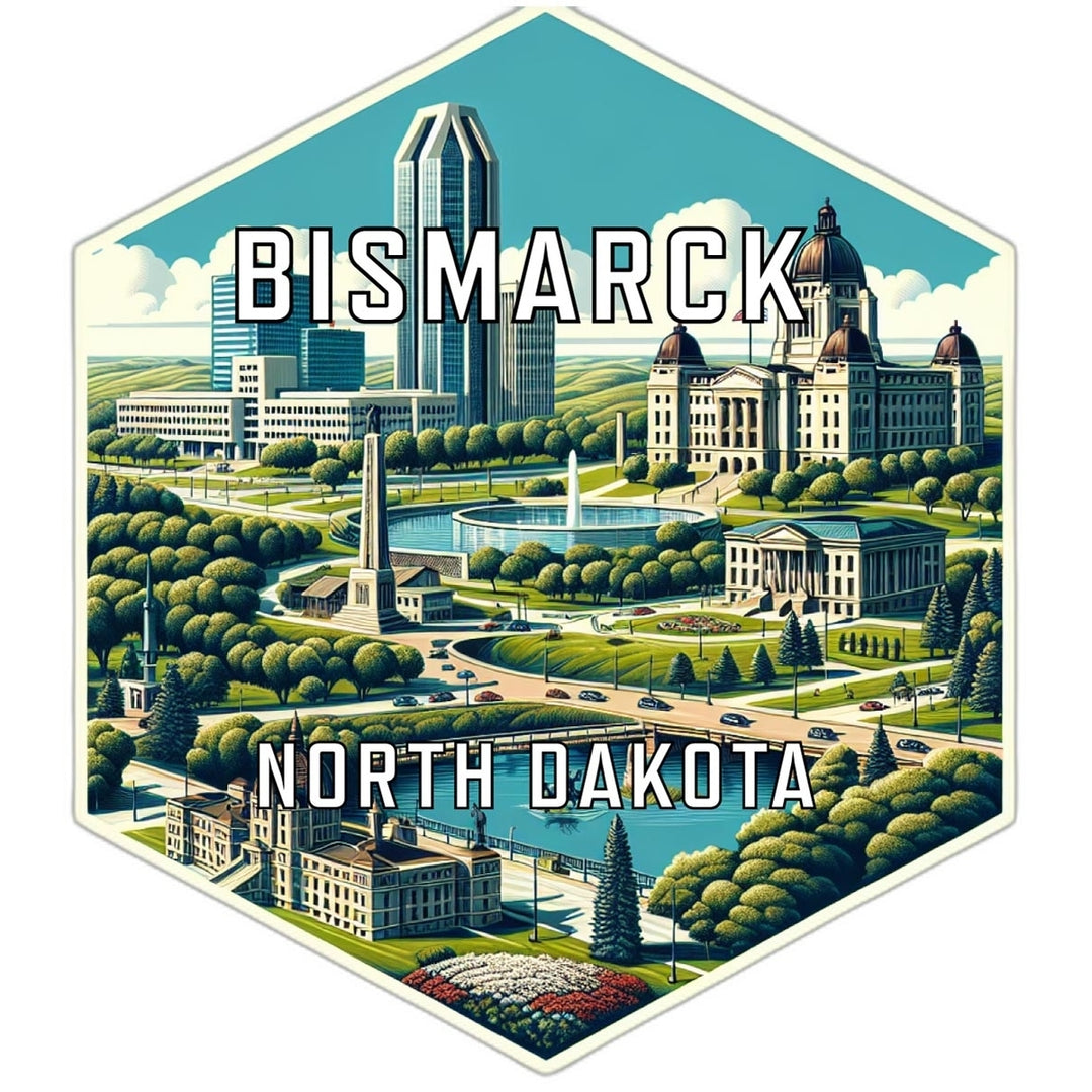 Bismarck North Dakota Souvenir Travel Destination Die Cut Hexagon Fridge Magnet Image 1