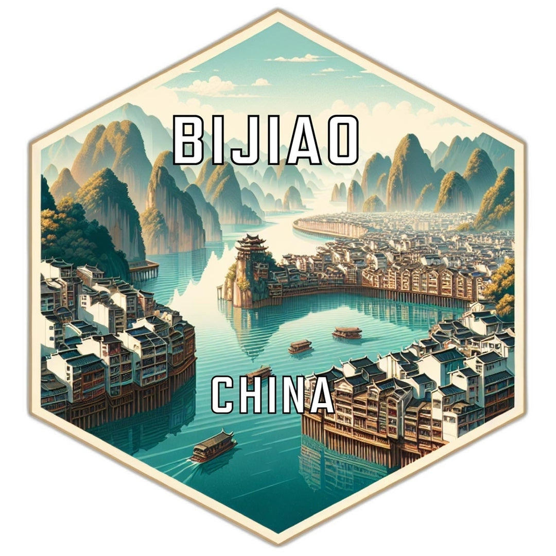 Bijiao China Souvenir Travel Destination Die Cut Hexagon Fridge Magnet Image 1