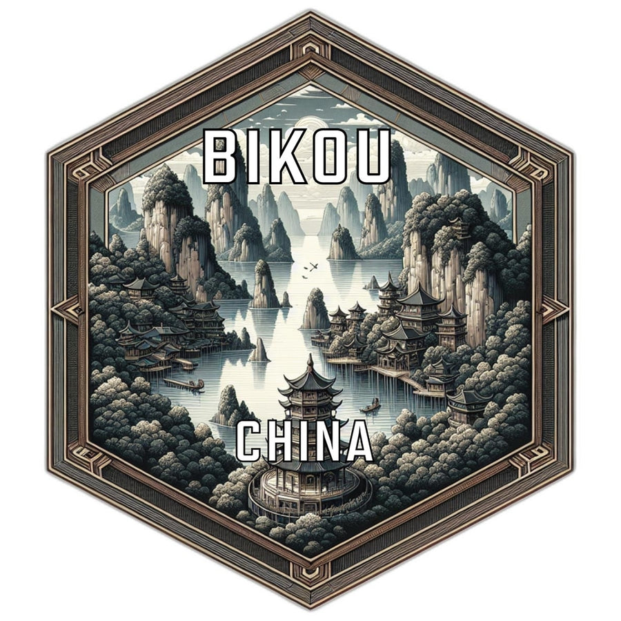 Bikou China Souvenir Travel Destination Die Cut Hexagon Fridge Magnet Image 1