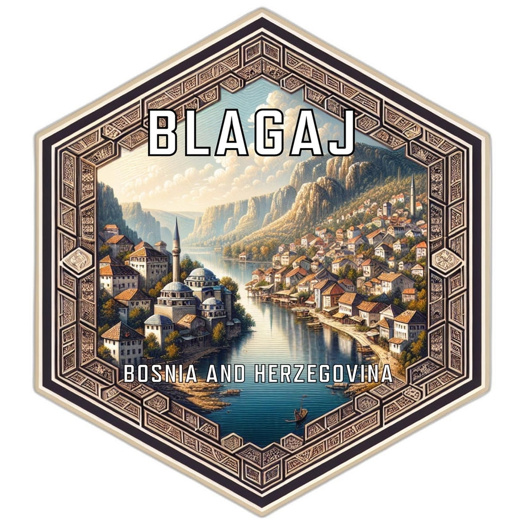 Blagaj Bosnia And Herzegovina Souvenir Travel Destination Die Cut Hexagon Fridge Magnet Image 1