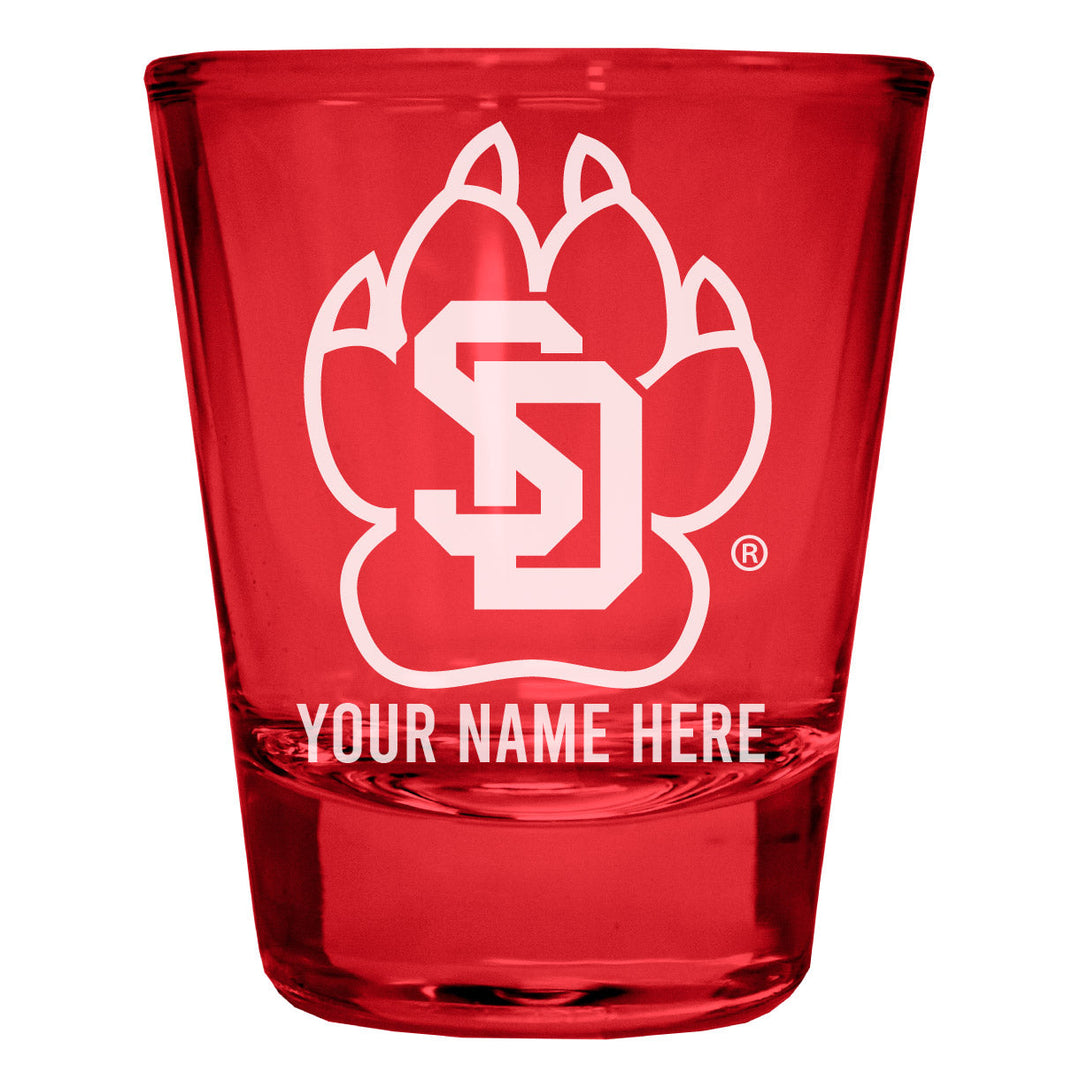 South Dakota Coyotes Customizable Engraved Full Color 2oz Shot Glass Officially Licensed Collegiate Product Image 1