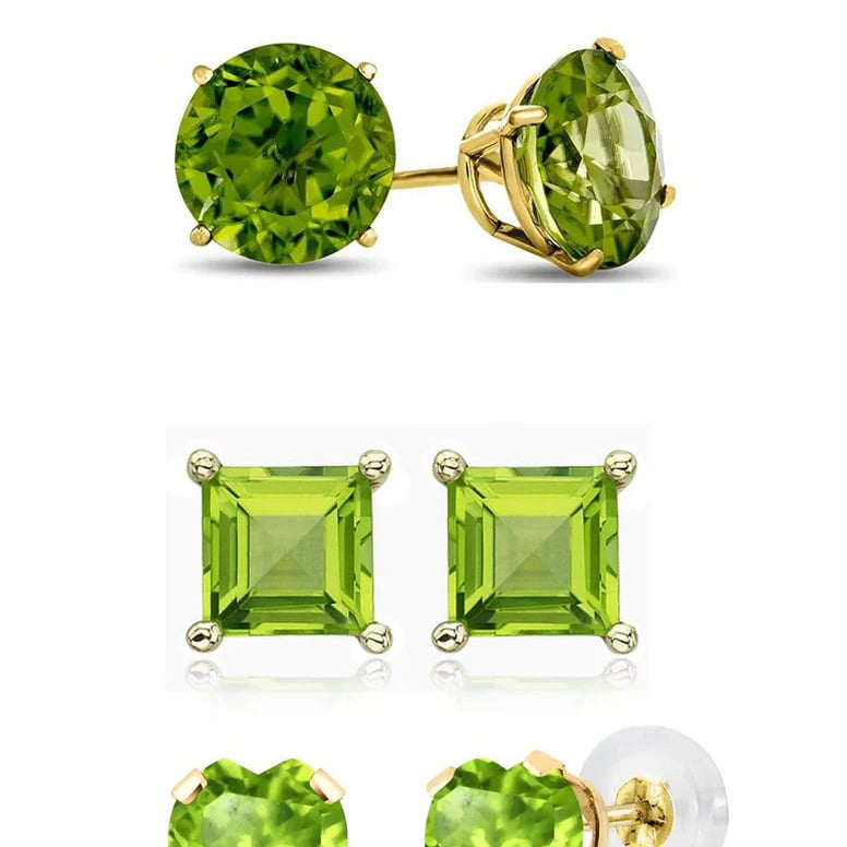 Paris Jewelry 18k Yellow Gold Created Peridot 3 Pair Round Square And Heart Stud Earrings Plated 4mm Image 1