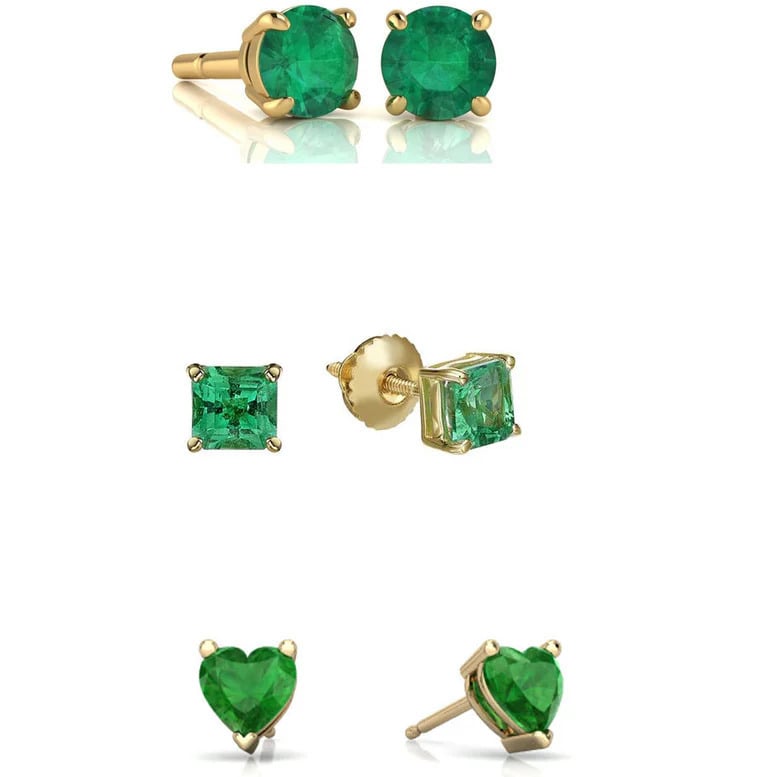 Paris Jewelry 18k Yellow Gold Plated 6mm Created Emerald 3 Pair Round Square And Heart Stud Earrings Image 1