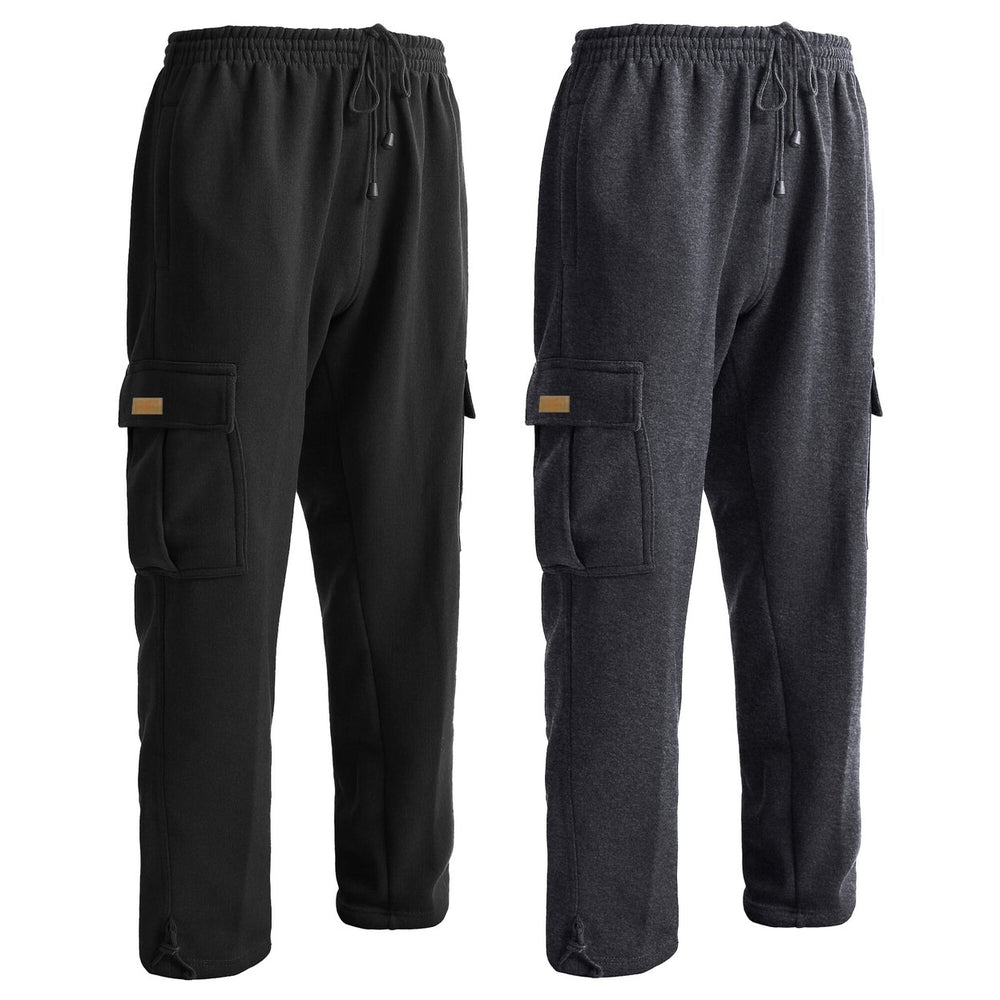 2-Piece Mens Winter Warm Comfy Fleece Lined Cargo Pants w/ Functional Pockets for Outdoor and Casual Wear (Big and Tall Image 2