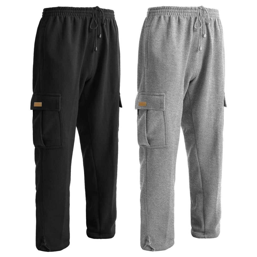 2-Piece Mens Winter Warm Comfy Fleece Lined Cargo Pants w/ Functional Pockets for Outdoor and Casual Wear (Big and Tall Image 3