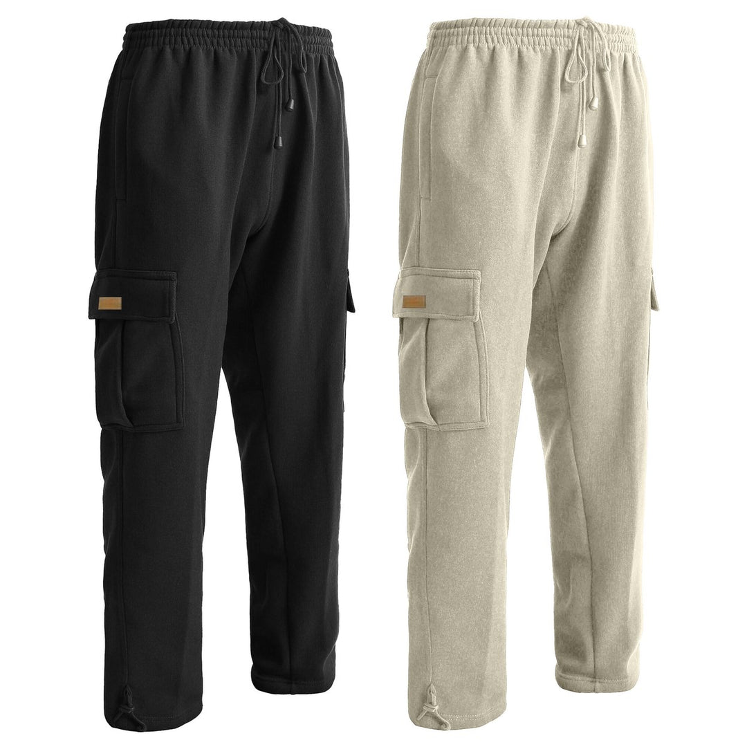 2-Piece Mens Winter Warm Comfy Fleece Lined Cargo Pants w/ Functional Pockets for Outdoor and Casual Wear (Big and Tall Image 4