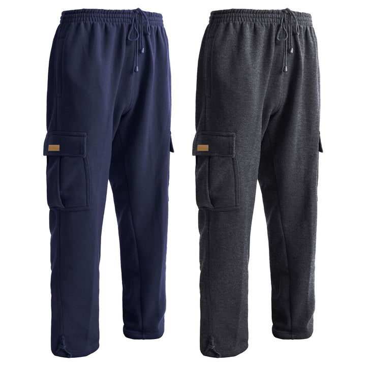 2-Piece Mens Winter Warm Comfy Fleece Lined Cargo Pants w/ Functional Pockets for Outdoor and Casual Wear (Big and Tall Image 4