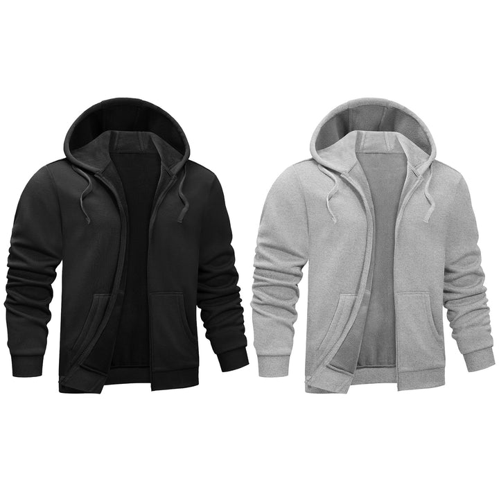 2-Piece Mens Soft Winter Warm Cozy Fleece Lined Full-Zip Hoodie for Everyday Wear (Big and Tall Sizes Available) Image 3