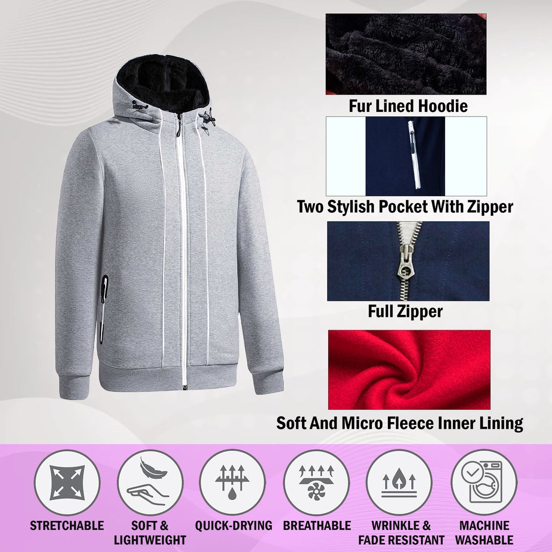 1-Piece Mens Winter Warm Soft Plush faux Lined Full-Zip Hoodie for Everyday Wear (Big and Tall Sizes Available) Image 9