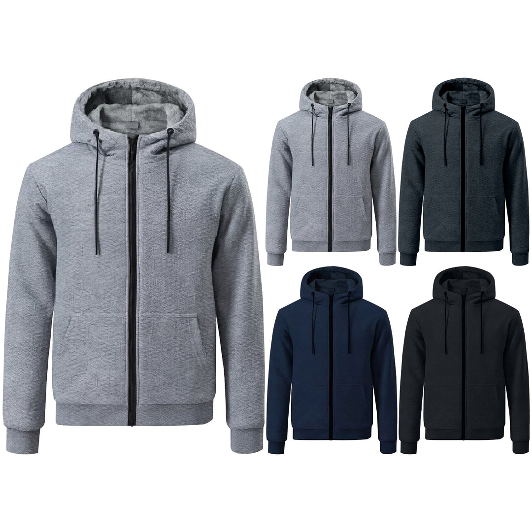 1-Piece Mens Winter Warm faux Lined Stylish Plush Jacquard Hoodie Perfect for Cold Weather Image 6