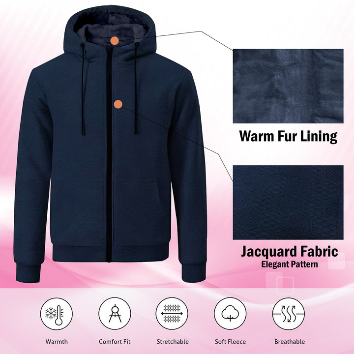 1-Piece Mens Winter Warm faux Lined Stylish Plush Jacquard Hoodie Perfect for Cold Weather Image 9