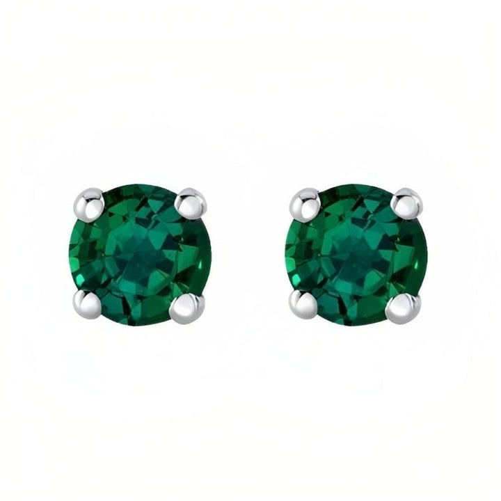 Paris Jewelry 18k White Gold 2 Pair Created Emerald 4mm Round and Princess Cut Stud Earrings Plated Image 2