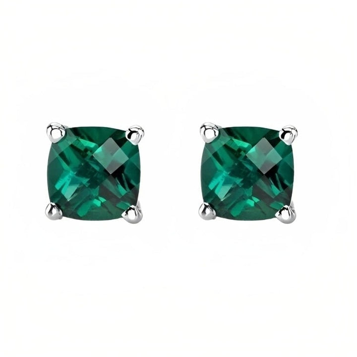 Paris Jewelry 18k White Gold 2 Pair Created Emerald 4mm Round and Princess Cut Stud Earrings Plated Image 3