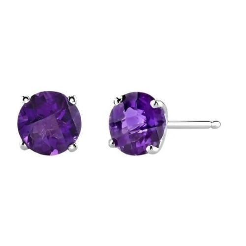 Paris Jewelry 18k White Gold 2 Pair Created Amethyst 4mm Round and Princess Cut Stud Earrings Plated Image 2