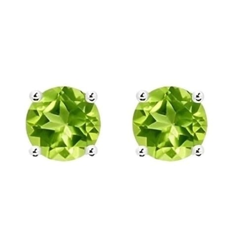 Paris Jewelry 18k White Gold 2 Pair Created Peridot 4mm Round and Princess Cut Stud Earrings Plated Image 2