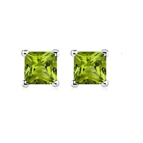 Paris Jewelry 18k White Gold 2 Pair Created Peridot 4mm Round and Princess Cut Stud Earrings Plated Image 3