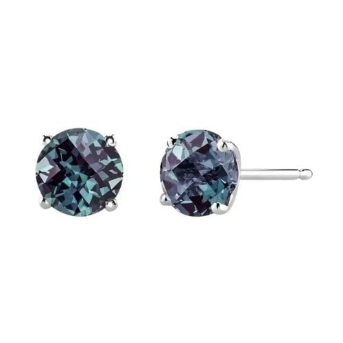 Paris Jewelry 18k White Gold 2 Pair Created Alexandrite 4mm Round and Princess Cut Stud Earrings Plated Image 2