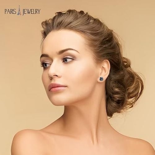 Paris Jewelry 18k White Gold 2 Pair Created Alexandrite 4mm Round and Princess Cut Stud Earrings Plated Image 4