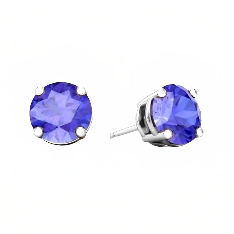 Paris Jewelry 18k White Gold 2 Pair Created Tanzanite 4mm Round and Princess Cut Stud Earrings Plated Image 2