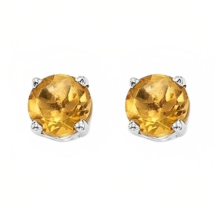 Paris Jewelry 18k White Gold 2 Pair Created Citrine 4mm Round and Princess Cut Stud Earrings Plated Image 2