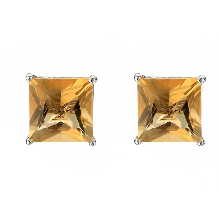 Paris Jewelry 18k White Gold 2 Pair Created Citrine 4mm Round and Princess Cut Stud Earrings Plated Image 3