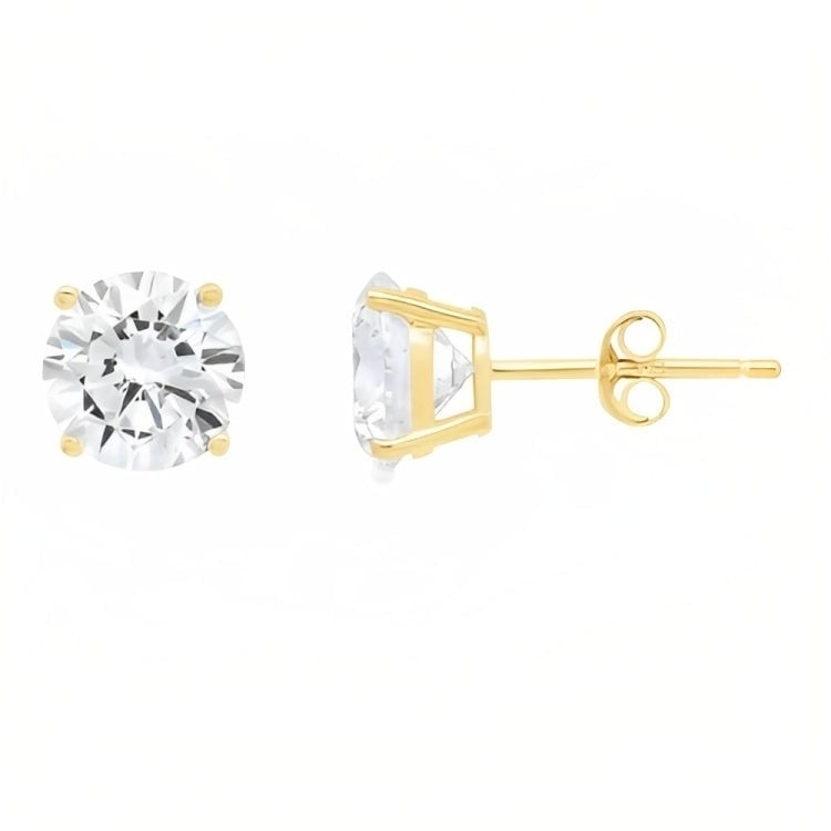 Paris Jewelry 18k Yellow Gold 2 Pair Created White Sapphire 4mm Round and Princess Cut Stud Earrings Plated Image 2