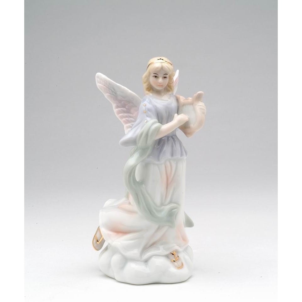 Ceramic Angel Playing Harp Figurine Religious D cor Religious Gift Church D cor , Image 2