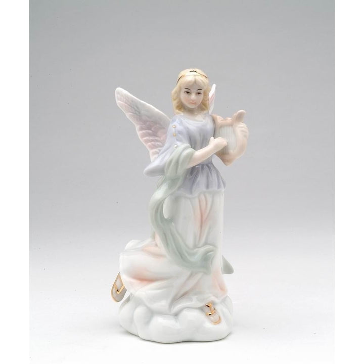 Ceramic Angel Playing Harp Figurine Religious D cor Religious Gift Church D cor , Image 2