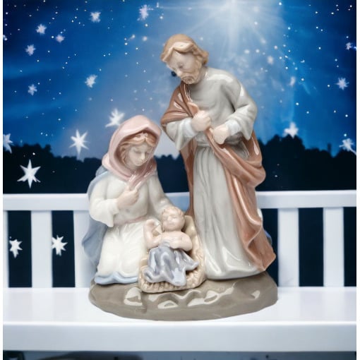 Hand Painted Ceramic Holy Family Nativity Figurine 2.875x1.875x3.75 Inches Image 1