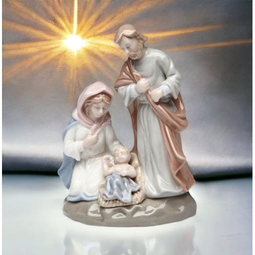 Hand Painted Ceramic Holy Family Nativity Figurine 2.875x1.875x3.75 Inches Image 2