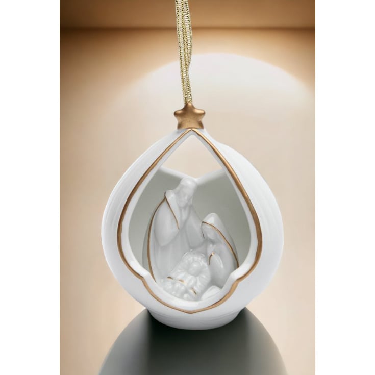 Holy Family Nativity Ornament 3" Porcelain with Gold Accents Image 1