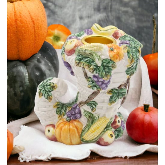 Ceramic Fall Harvest Candle Holder Home D cor  Farmhouse Kitchen D cor Fall D cor Thanksgiving D cor Image 1