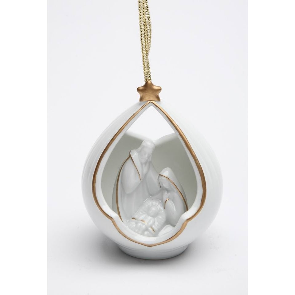 Holy Family Nativity Ornament 3" Porcelain with Gold Accents Image 3