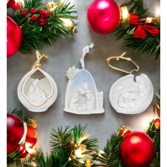 Ceramic Nativity Scene Christmas Tree Ornaments-Set of 3 Home D cor  Religious D cor Christmas D cor Image 1