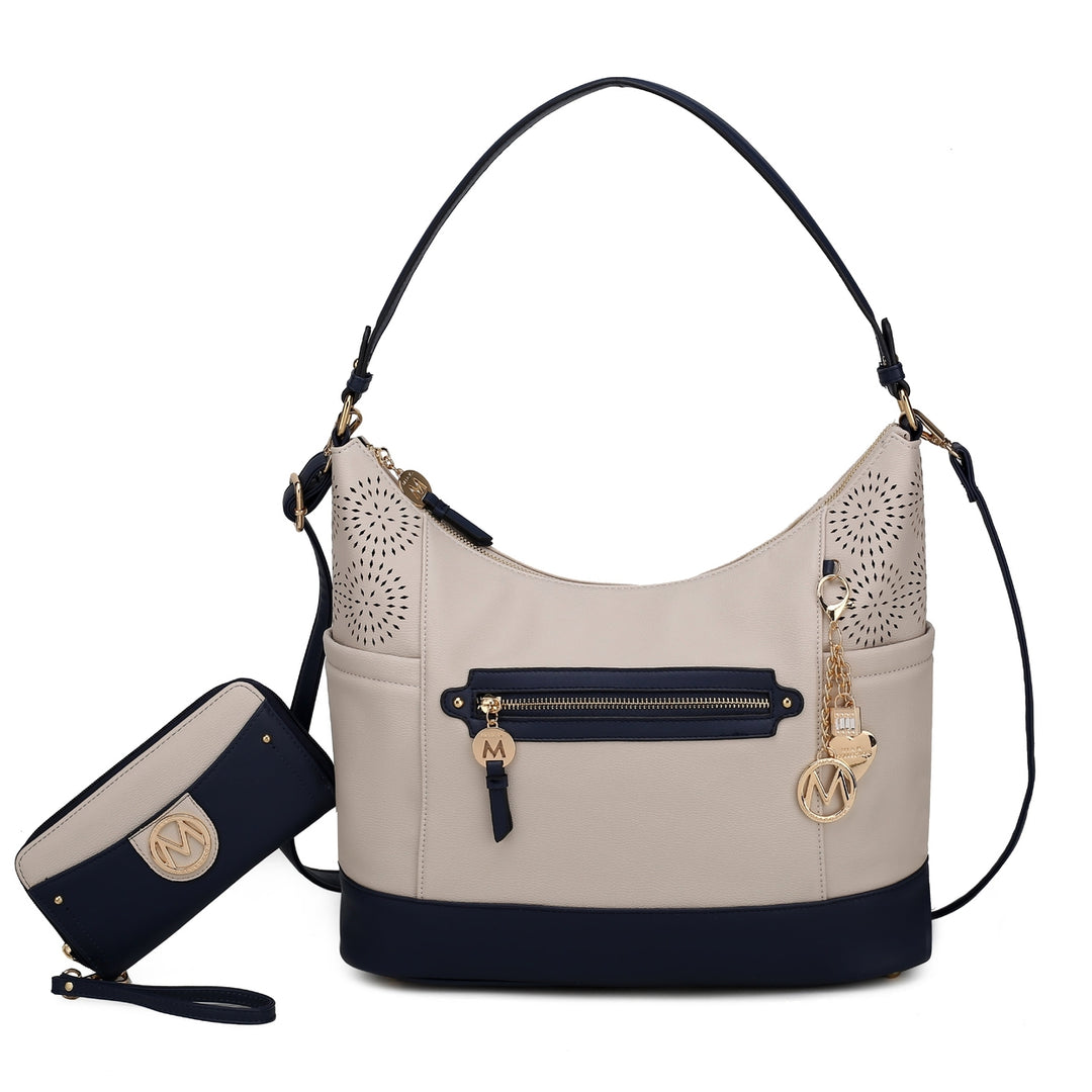 MKFCollection Charlotte Shoulder Bag With Matching Wallet - Vegan Leather Design Image 6