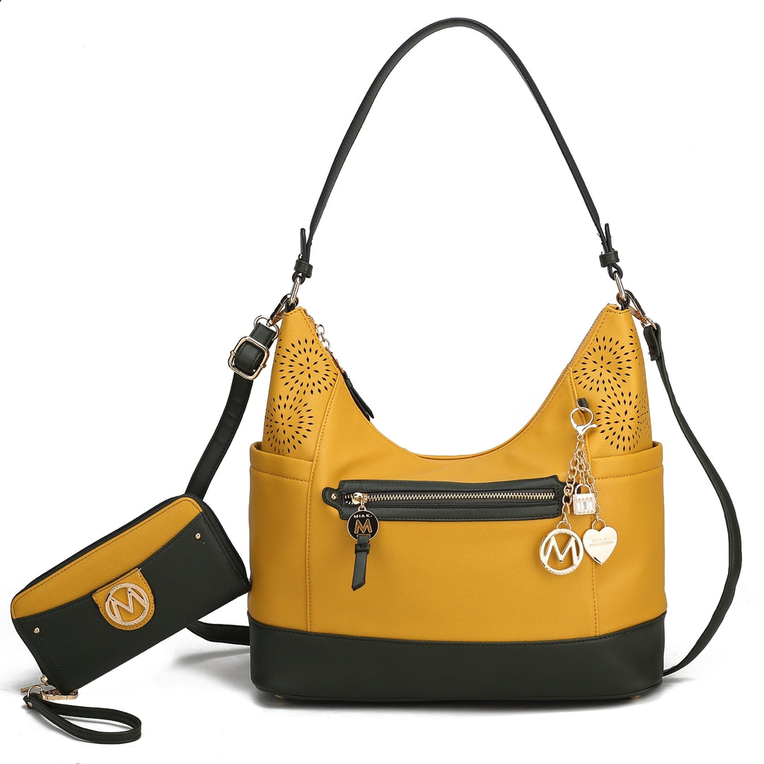 MKFCollection Charlotte Shoulder Bag With Matching Wallet - Vegan Leather Design Image 9