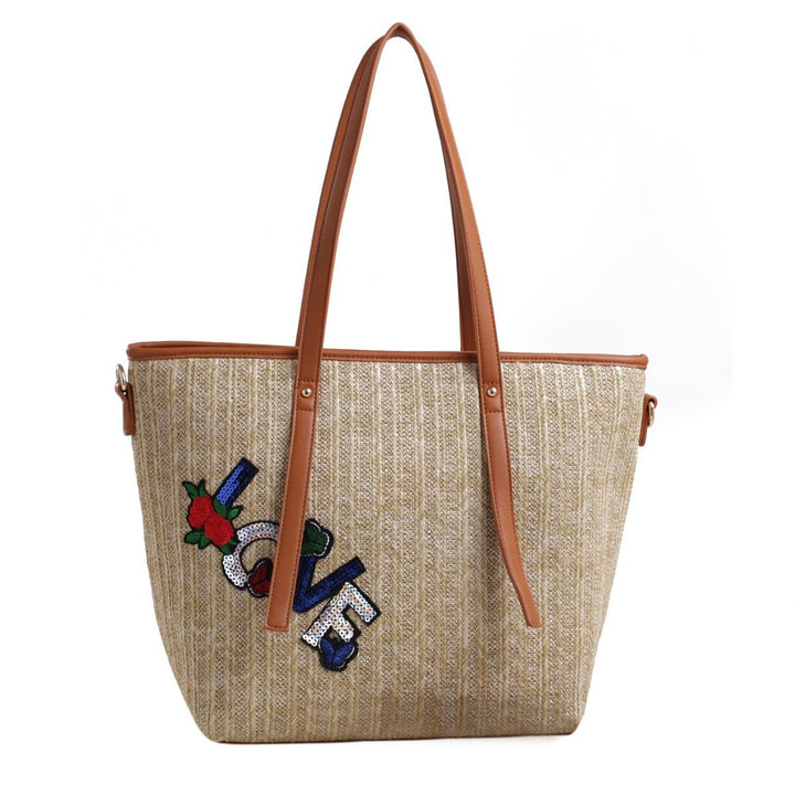 MKFCollection Hampton Woven Beach Tote Bag - Vegan Leather Designer Handbag Image 4