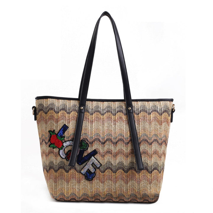 MKFCollection Hampton Woven Beach Tote Bag - Vegan Leather Designer Handbag Image 6