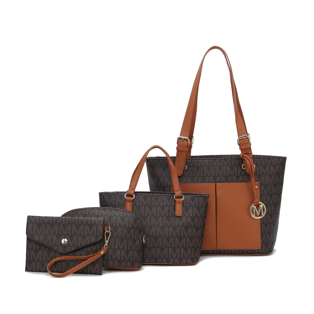 MKFCollection Havenly Signature Tote Bag and Set Vegan Leather Designer Handbag Image 4