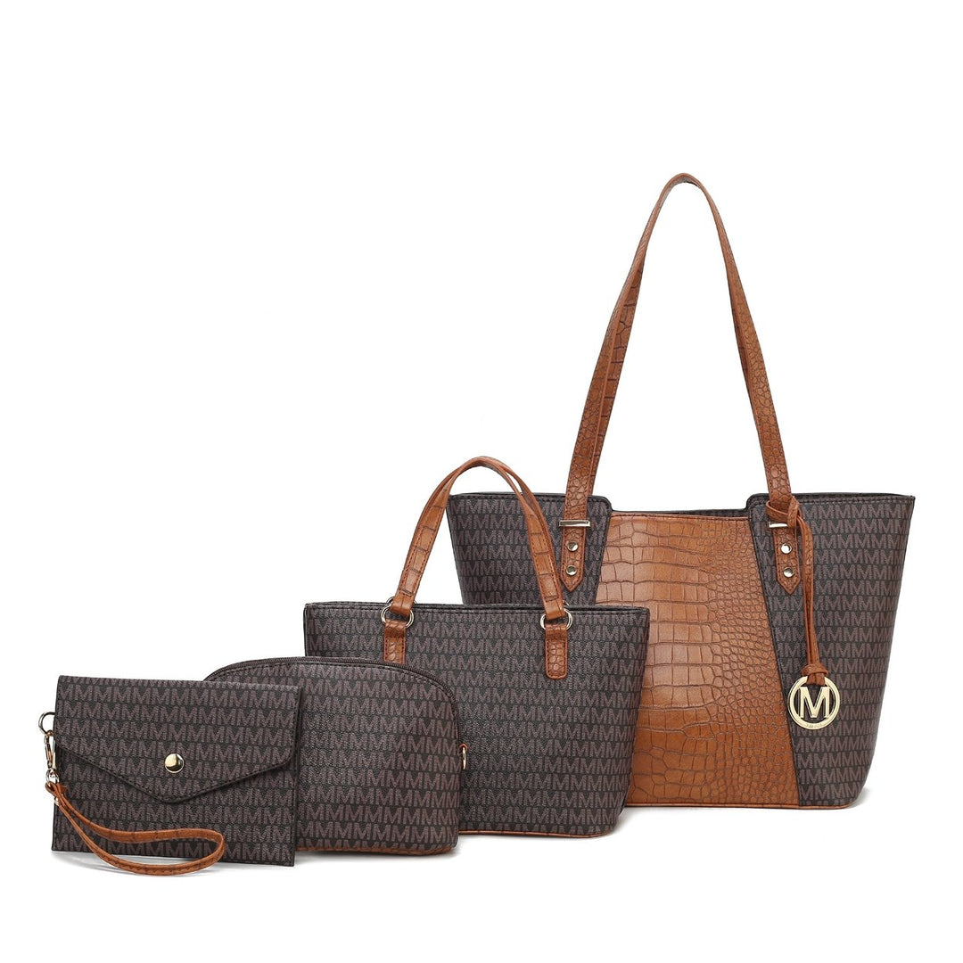 MKFCollection Lippa M Signature Tote and Set - Vegan Leather Designer Handbag Image 4