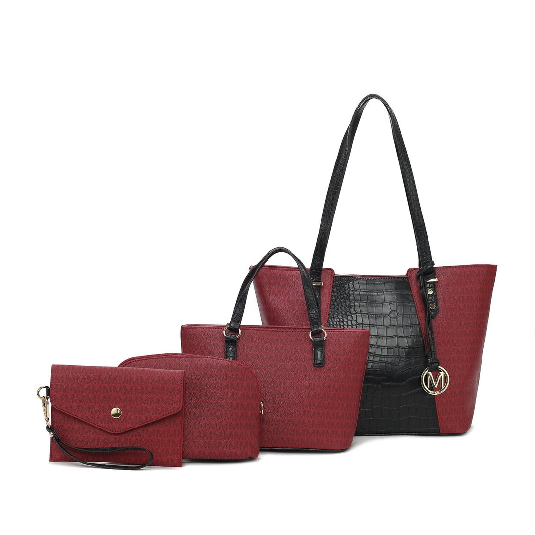 MKFCollection Lippa M Signature Tote and Set - Vegan Leather Designer Handbag Image 4