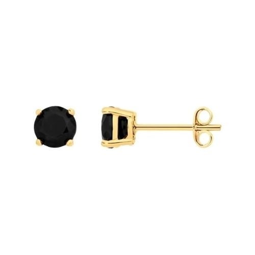 Paris Jewelry 18k Yellow Gold 2 Pair Created Black Sapphire 4mm Round and Princess Cut Stud Earrings Plated Image 2