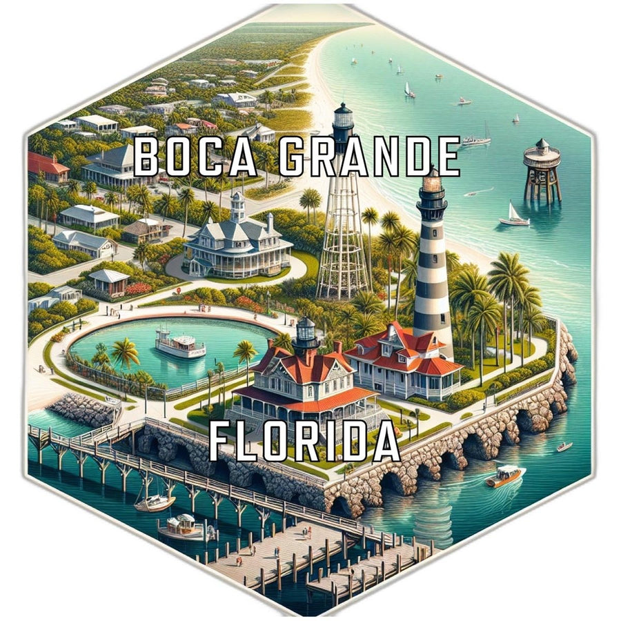 Boca Grande Florida Souvenir Travel Destination Die Cut Hexagon Fridge Magnet Image 1