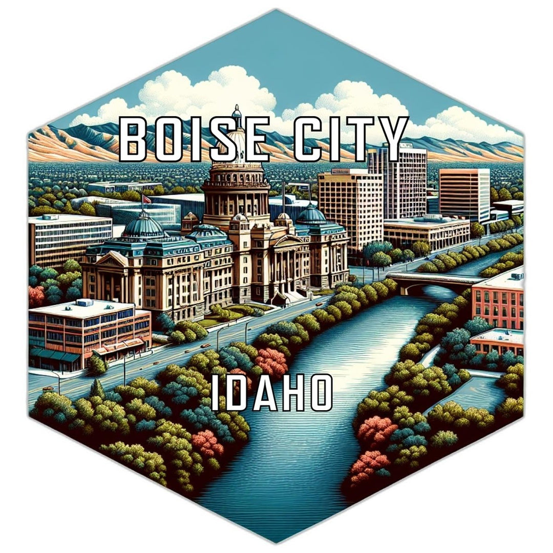 Boise City Idaho Souvenir Travel Destination Die Cut Hexagon Fridge Magnet Image 1