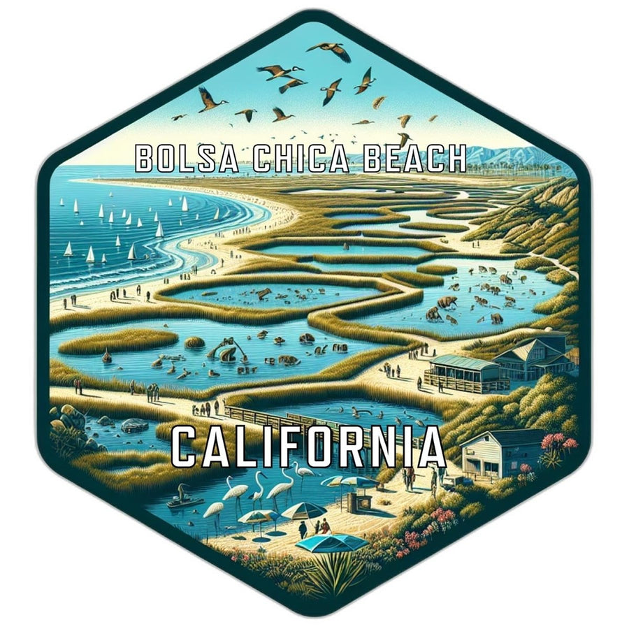 Bolsa Chica Beach California Souvenir Travel Destination Die Cut Hexagon Fridge Magnet Image 1