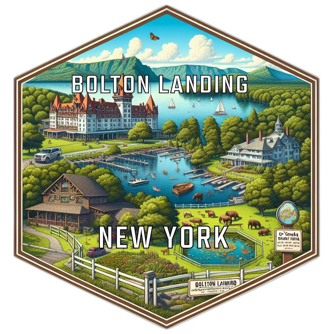 Bolton Landing York Souvenir Travel Destination Die Cut Hexagon Fridge Magnet Image 1