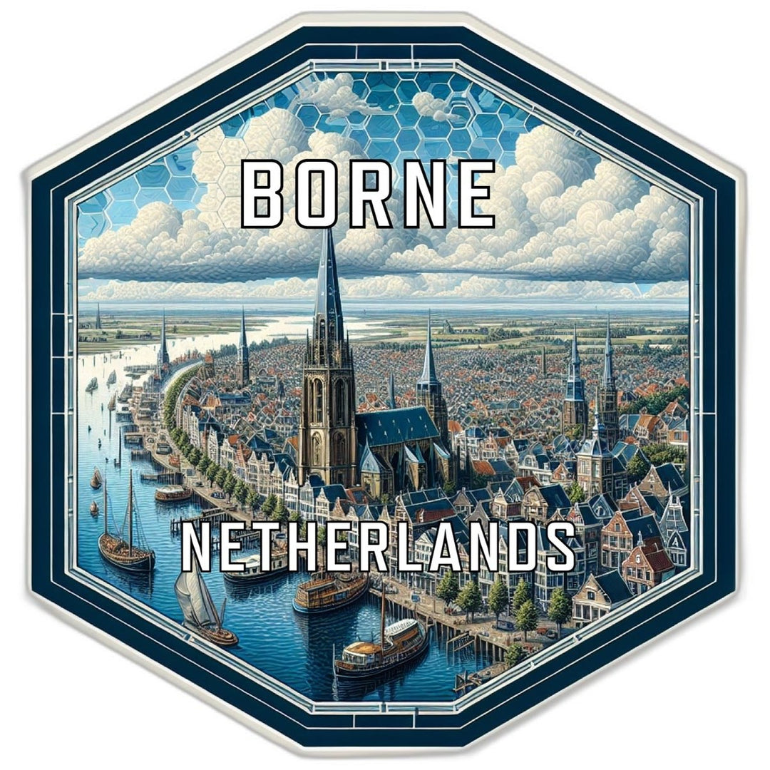 Borne Netherlands Souvenir Travel Destination Die Cut Hexagon Fridge Magnet Image 1