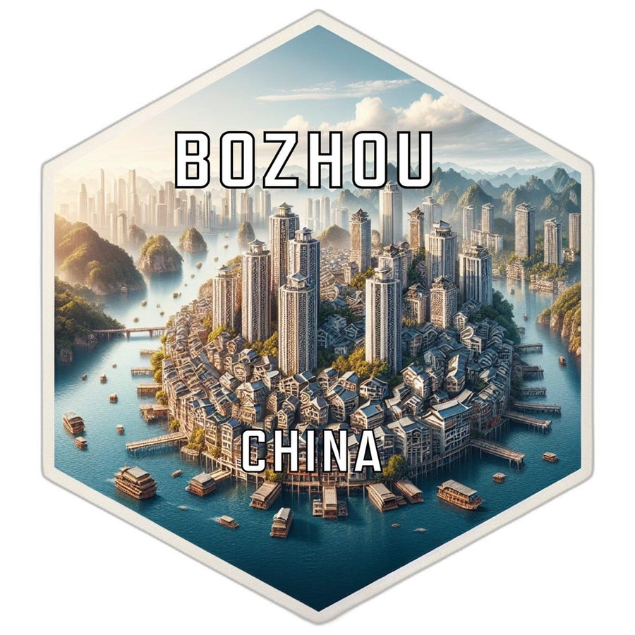 Bozhou China Souvenir Travel Destination Die Cut Hexagon Fridge Magnet Image 1