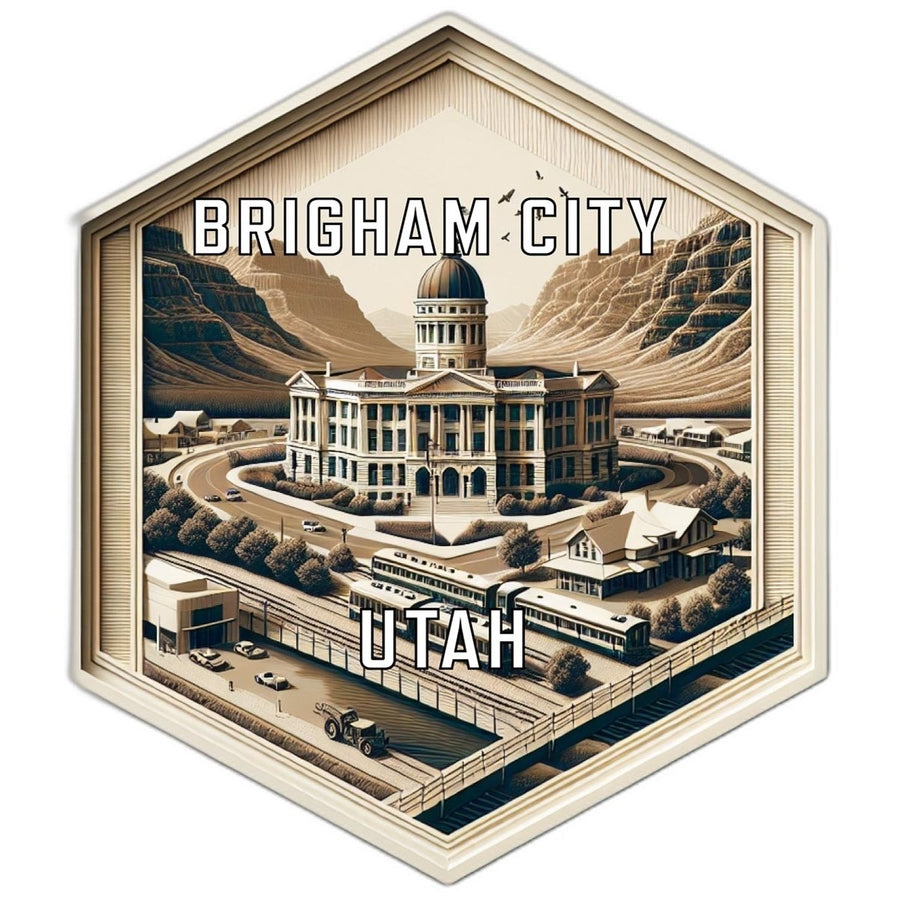 Brigham City Utah Souvenir Travel Destination Die Cut Hexagon Fridge Magnet Image 1