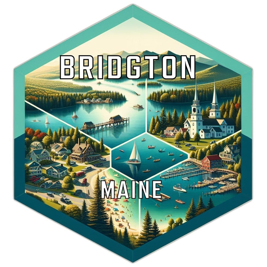 Bridgton Maine Souvenir Travel Destination Die Cut Hexagon Fridge Magnet Image 1